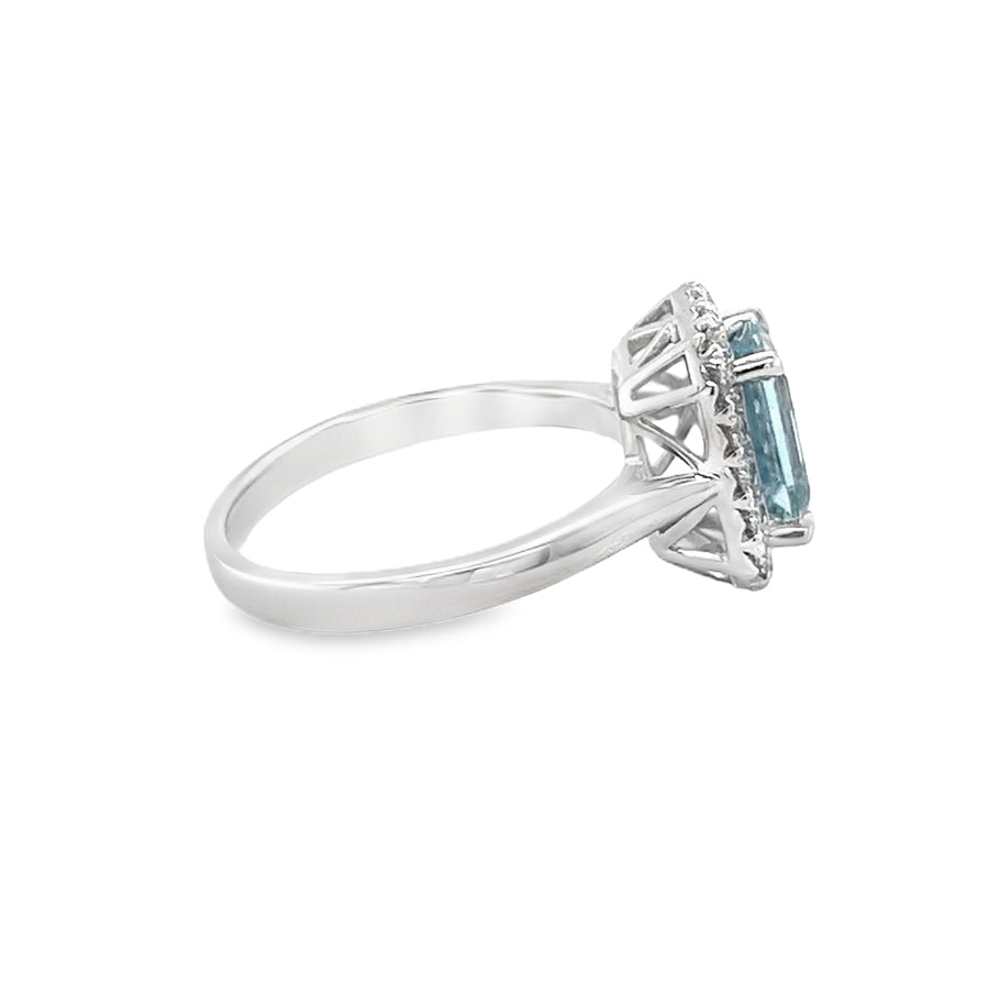 Aquamarine & Diamond Oblong Ring Platinum side