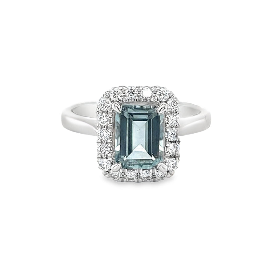 Aquamarine & Diamond Oblong Ring Platinum