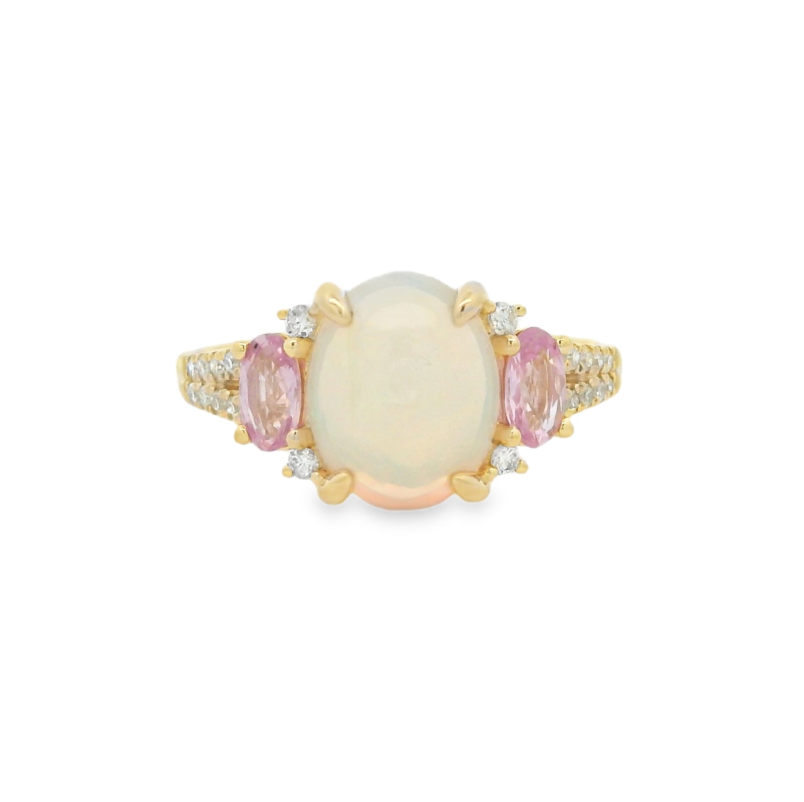 Opal Diamond & Pink Sapphire Ring 9ct Yellow Gold
