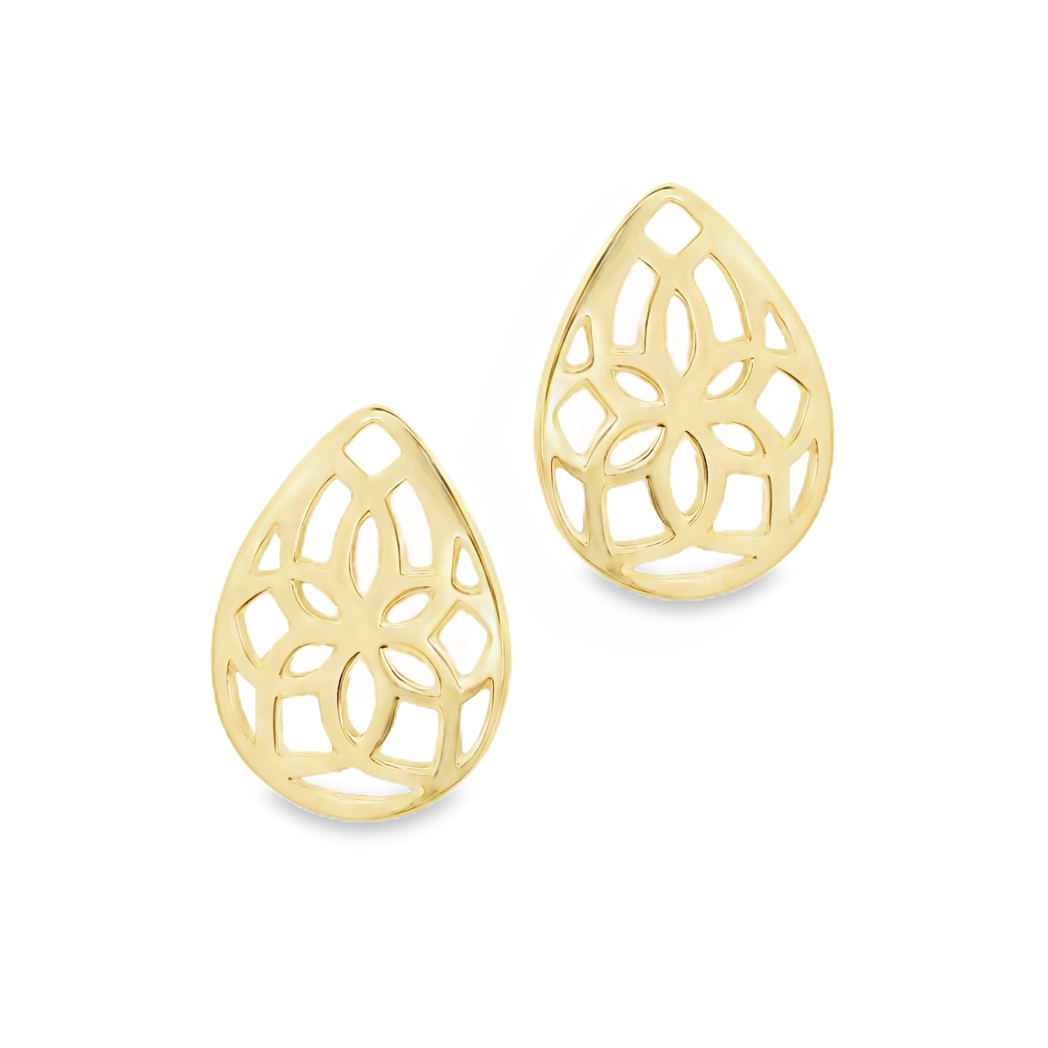 9ct Yellow Gold Teardrop Fret Earrings by Amore 8740Y