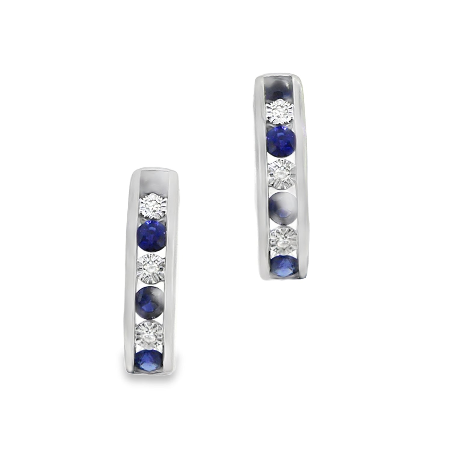 Sapphire & Diamond Half Hoop Earrings 9ct White Gold