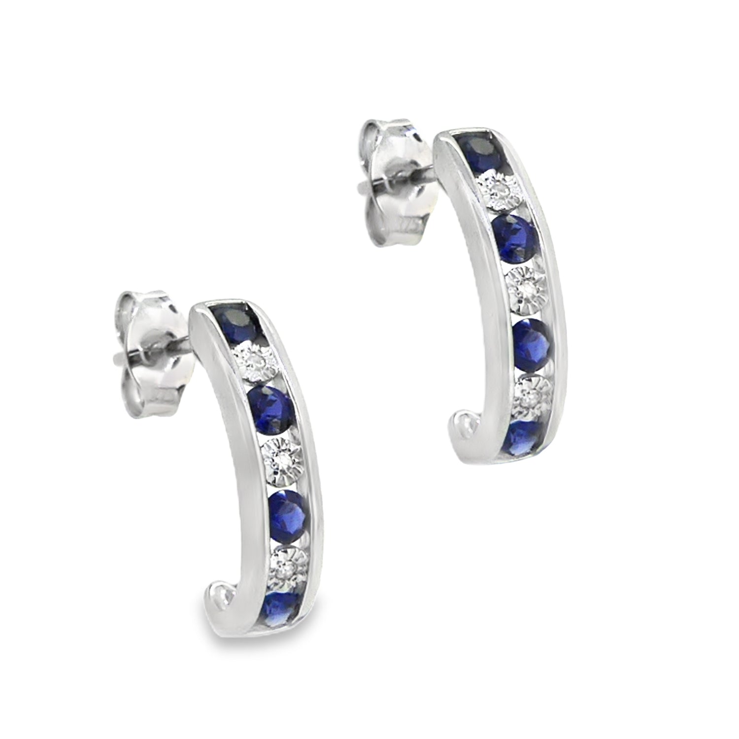 Sapphire & Diamond Half Hoop Earrings 9ct White Gold side