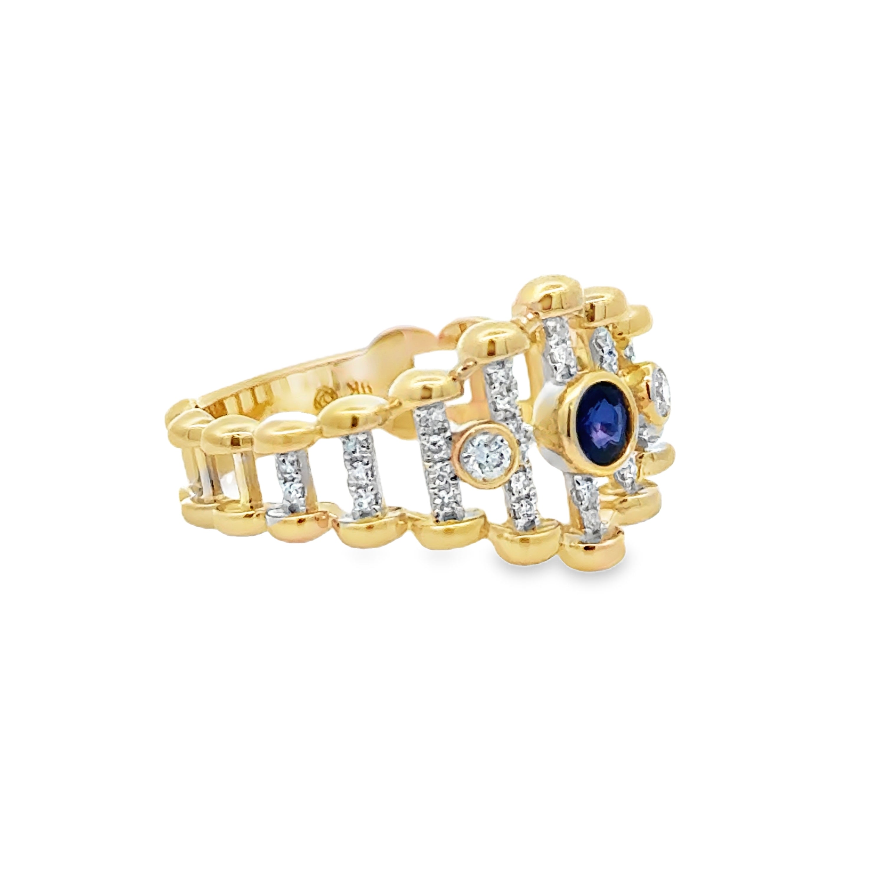 Sapphire & Diamond Ladder Bar Ring by Amore side view