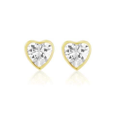 9ct Yellow Gold Heart CZ Earrings