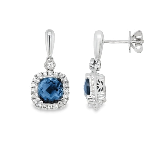London Blue Topaz & Diamond Drop Earrings 9ct White Gold side