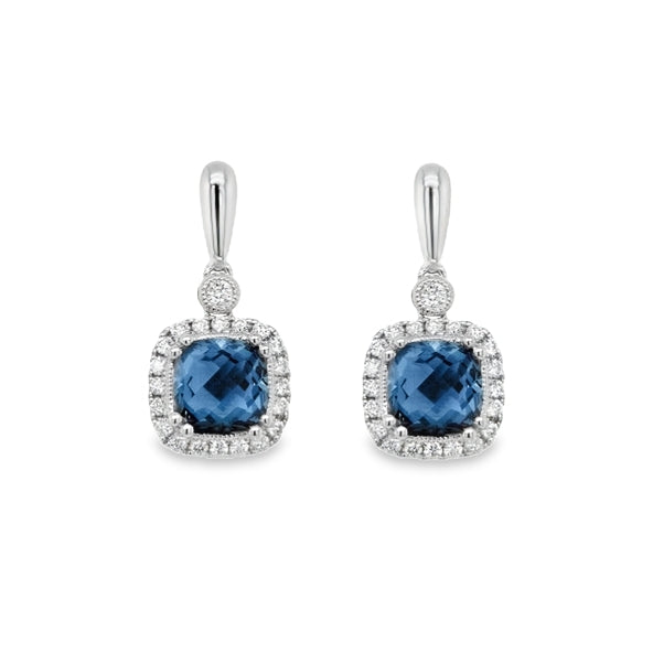 London Blue Topaz & Diamond Drop Earrings 9ct White Gold