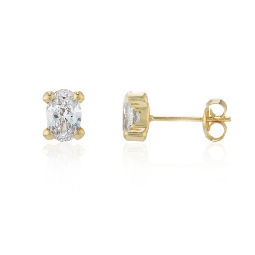 9ct Yellow Gold Oval CZ Earrings side