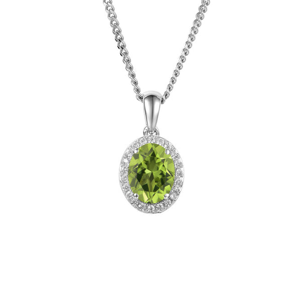 Amore Argento Peridot & CZ Oval Cluster Necklace