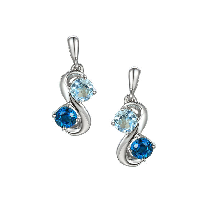 Amore Silver Swoosh Blue Topaz Earrings