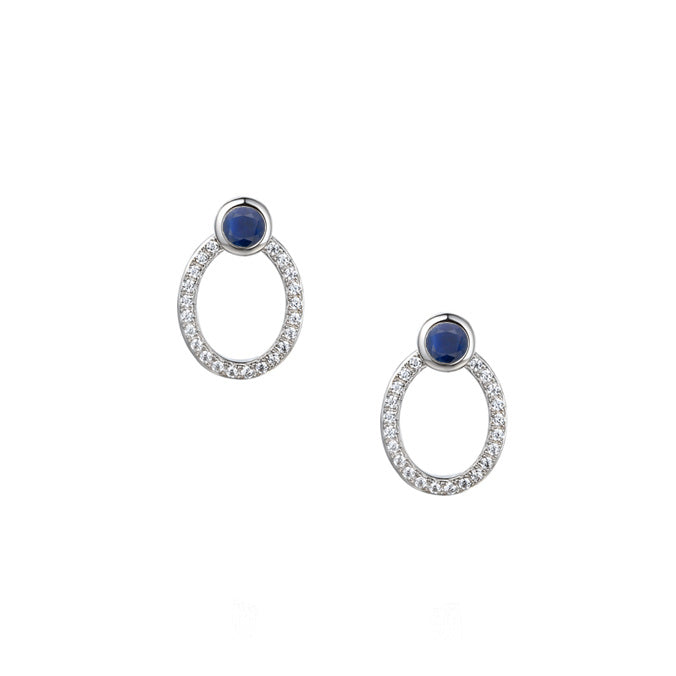 Amore Argento Sapphire & CZ Open Oval Earrings 9299
