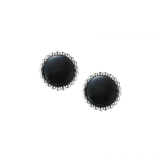 Silver Round Black Agate Beaded Earrings by Amore 9328SILBA
