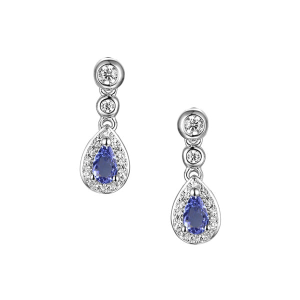 Amore Sterling Silver Tanzanite & CZ Drop Earrings