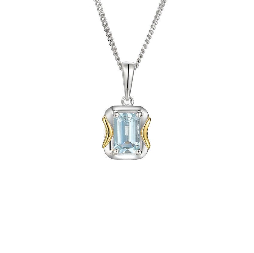 Amore Silver Contour Aquamarine Necklace