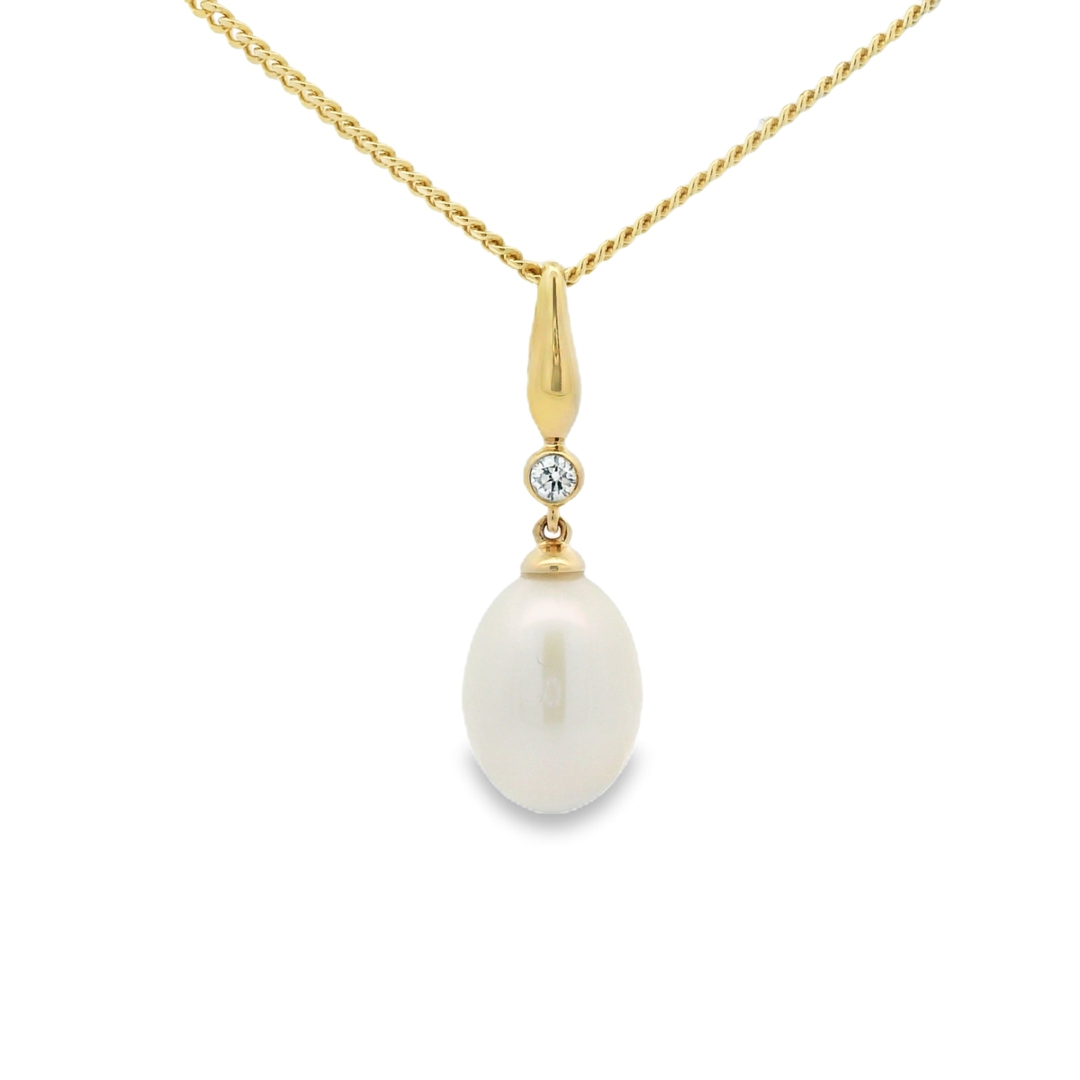 9ct Yellow Gold Pearl & Diamond Drop Necklace by Amore