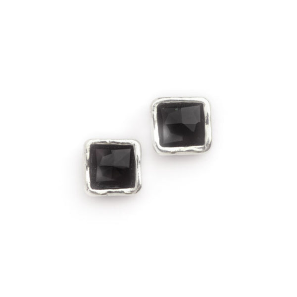 Aviv Silver Small Square Onyx Stud Earrings