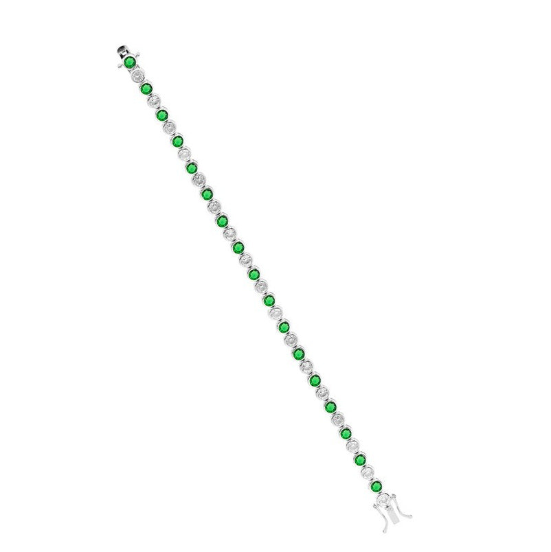 Silver Green & White CZ Tennis Bracelet