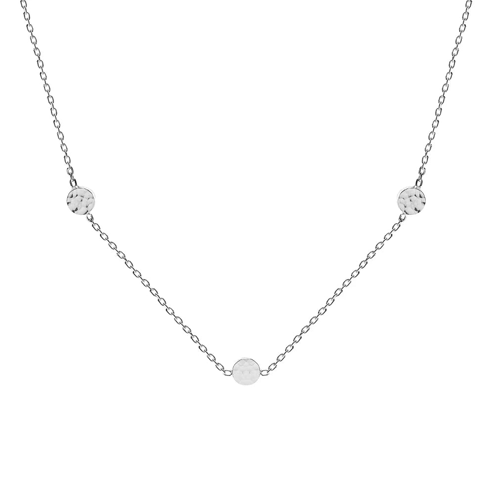 Silver Hammered Disc and Chain Necklace