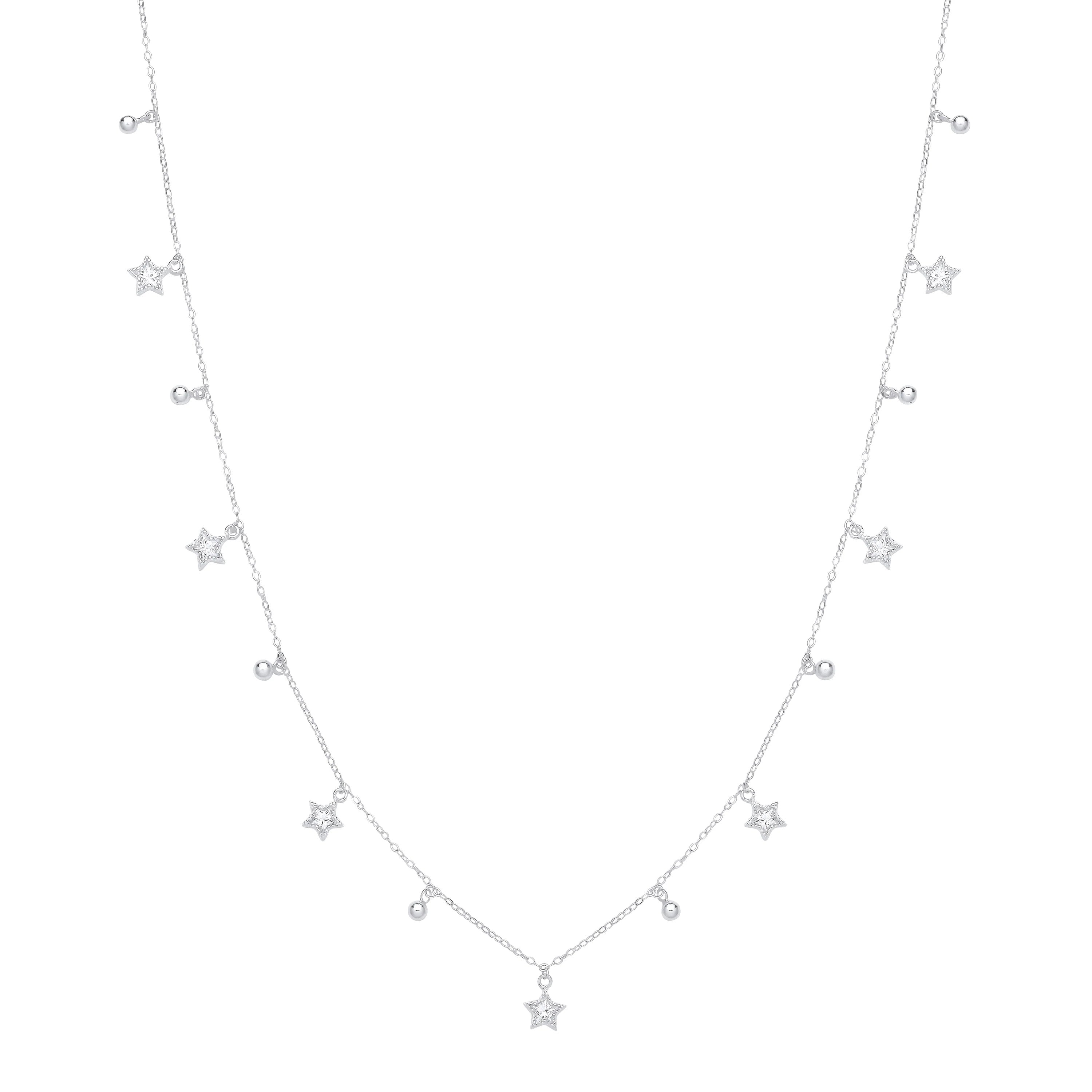 Silver CZ Star & Ball Chain Necklace