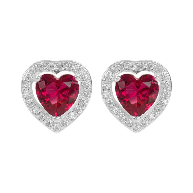 Sterling Silver CZ Heart Stud Earrings