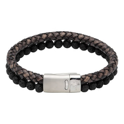 Unique & Co Mens Black Leather & Lava Stone Bracelet B482ABL