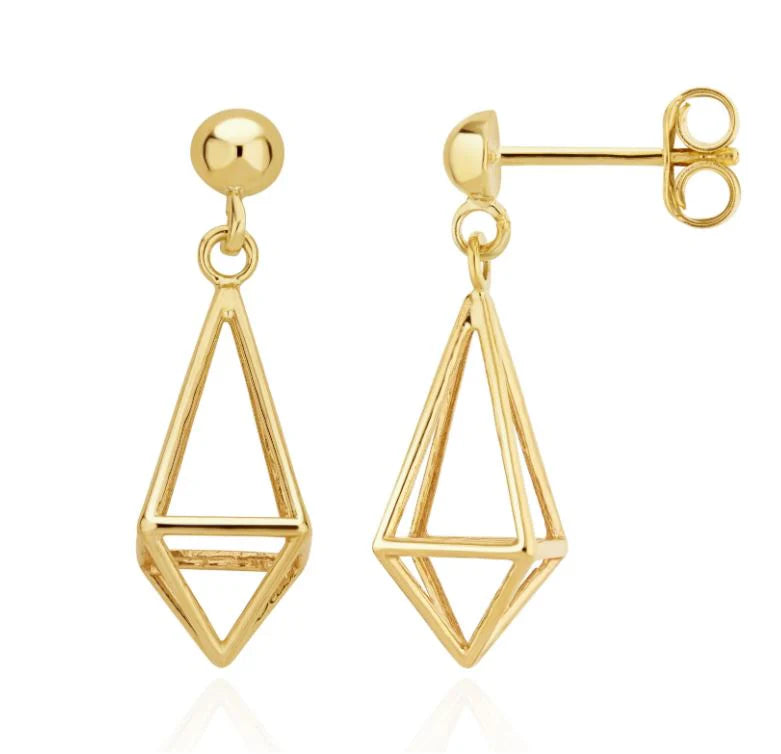 9ct Yellow Gold Geometric Drop Earrings