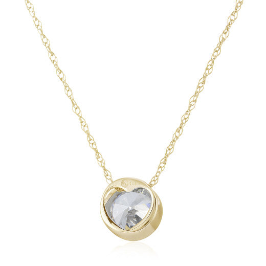 9ct Yellow Gold Cubic Zirconia Hidden Heart Pendant Necklace rear