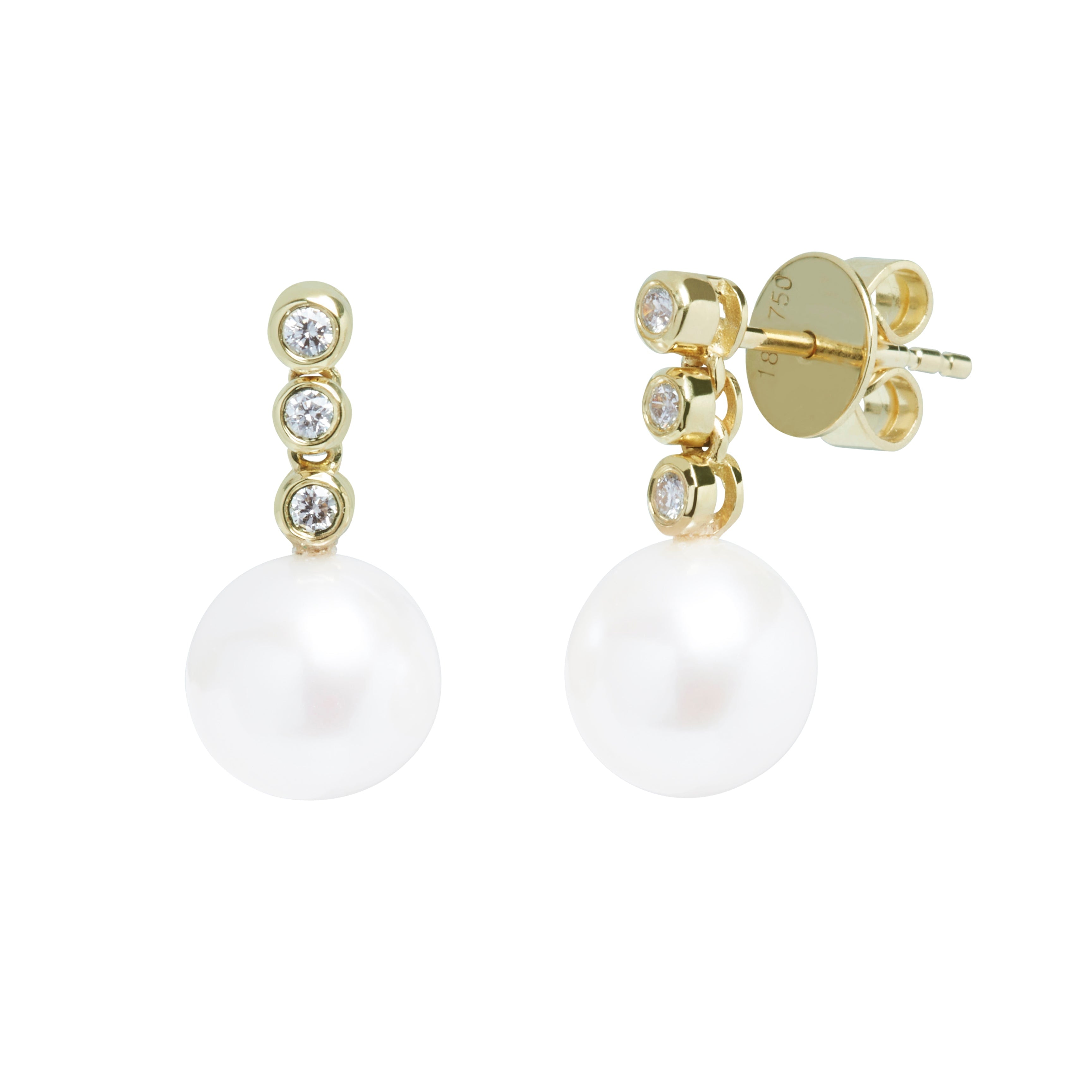 18ct Gold Pearl & Diamond Drop Earrings
