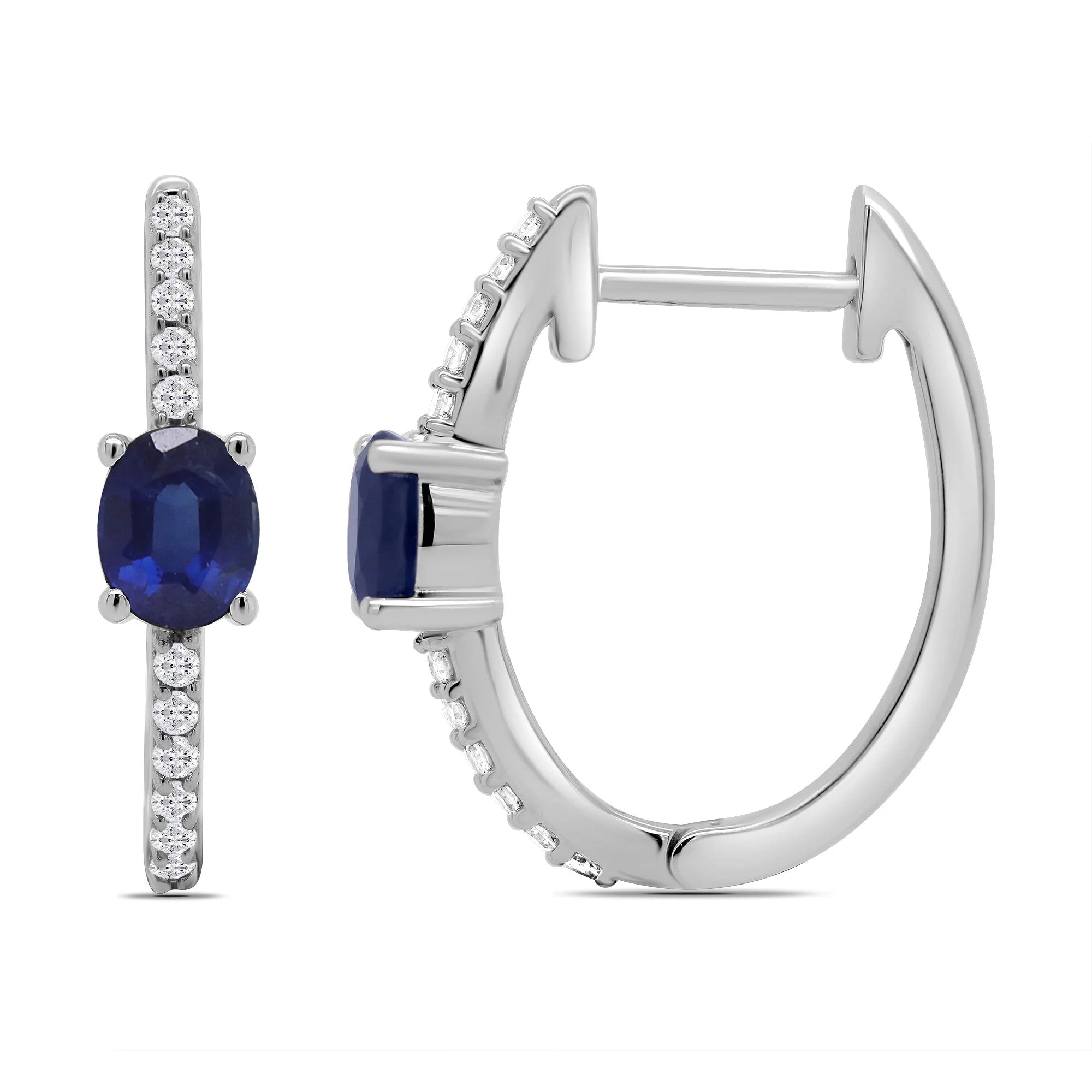9ct White Gold Sapphire & Diamond Huggy Hoop Earring side