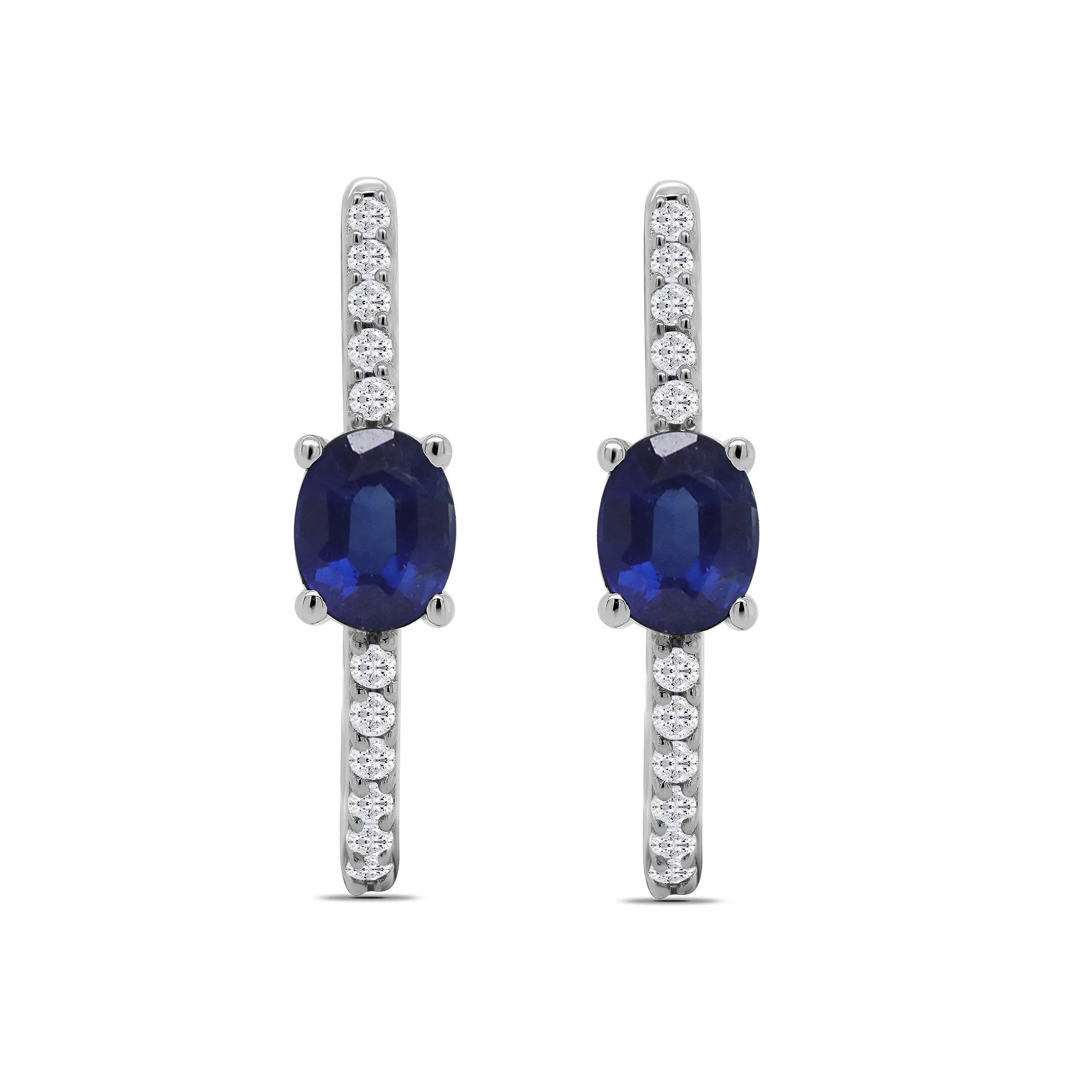 9ct White Gold Sapphire & Diamond Huggy Hoop Earring