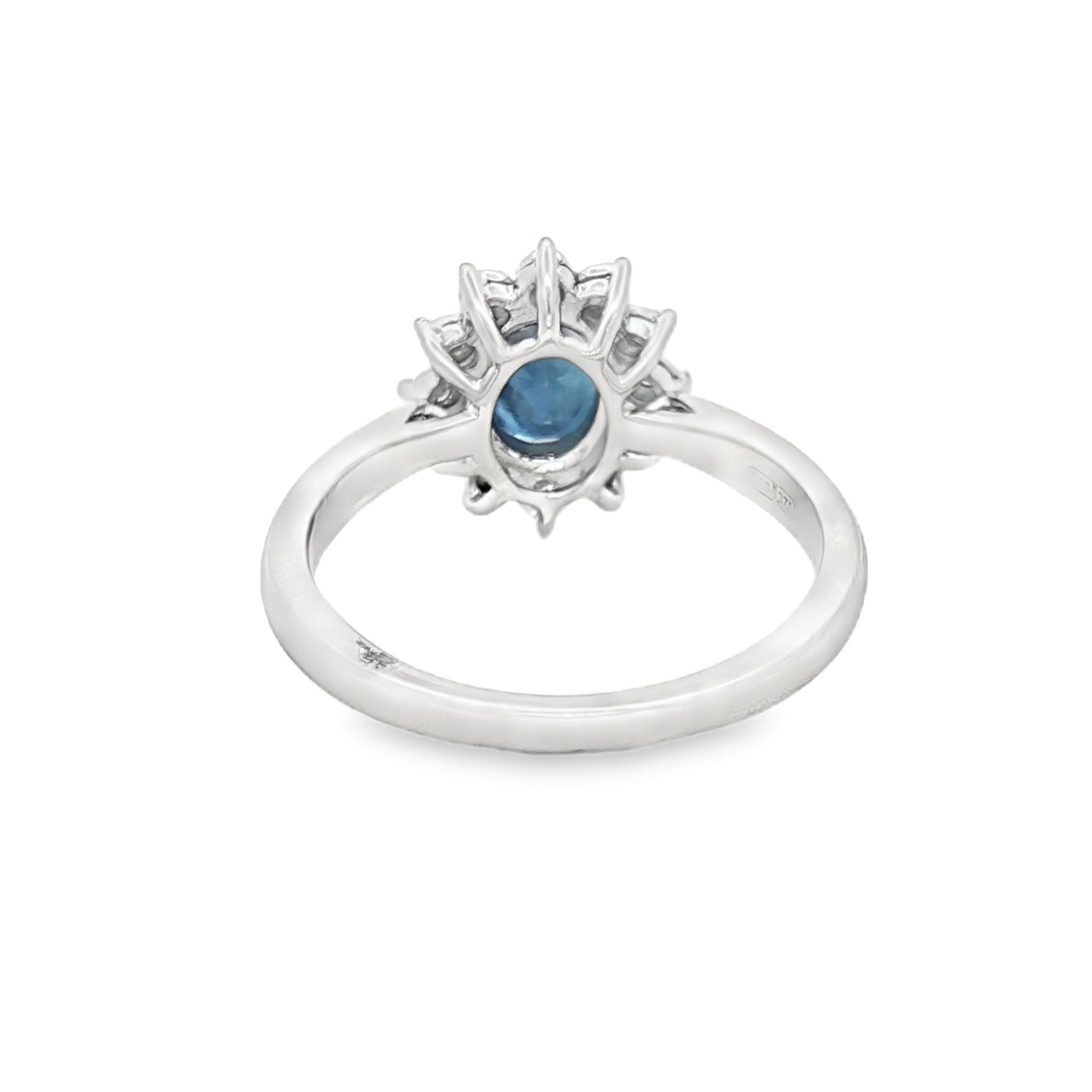 Oval Sapphire & Diamond Cluster Ring 9ct White Gold rear