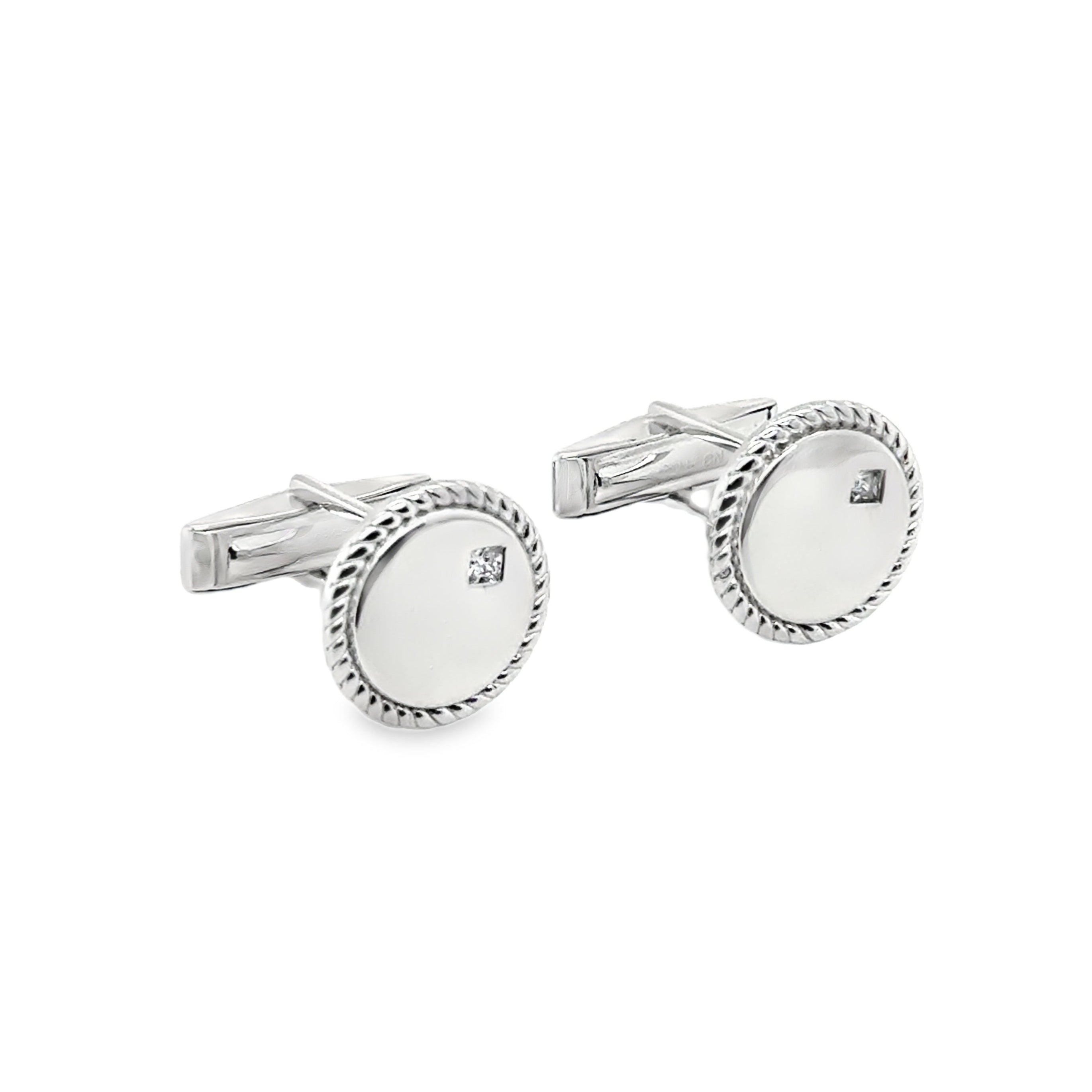 Sterling Silver Round Cufflinks with CZ