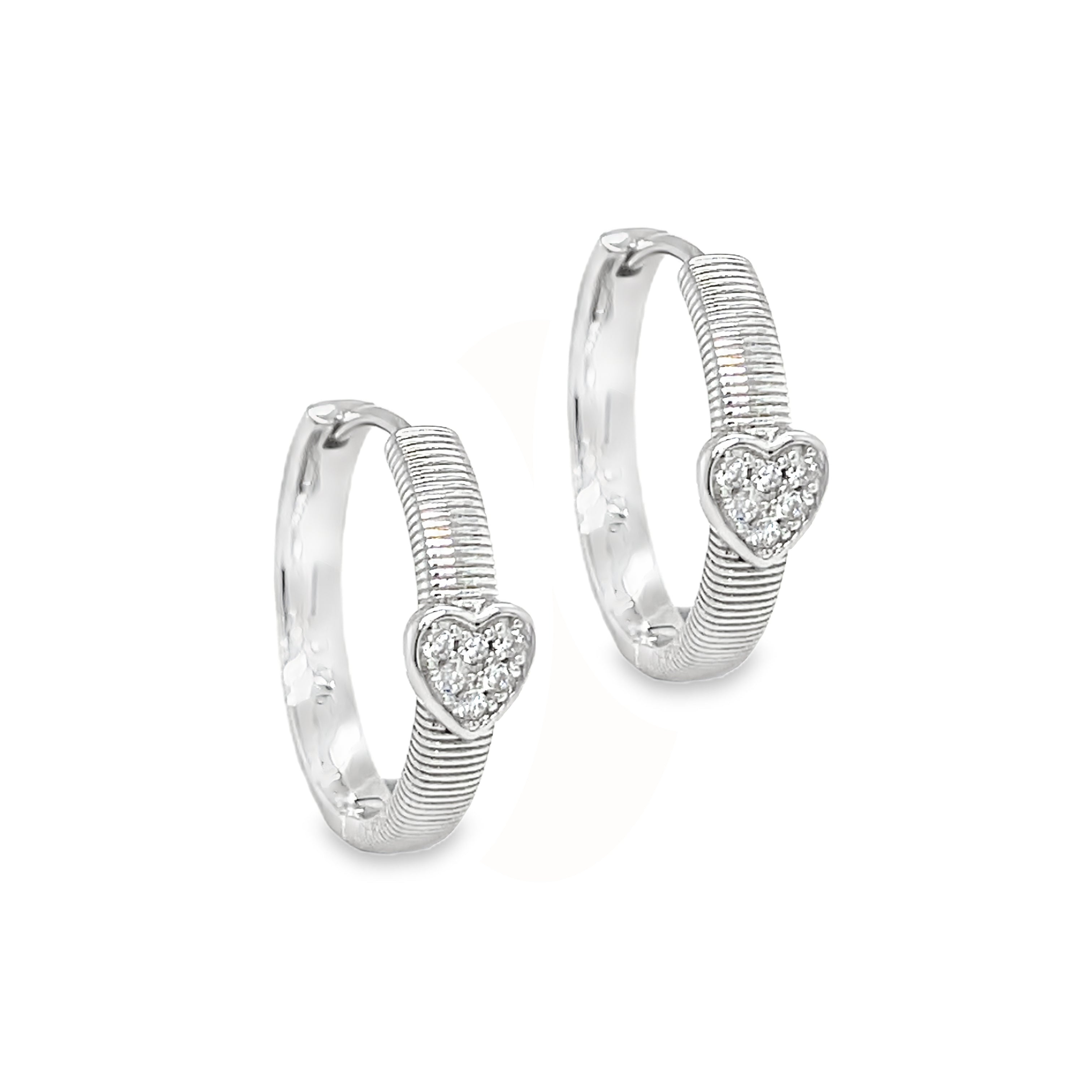 Sterling Silver CZ Heart Hoop Earrings