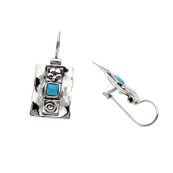Aviv Silver Rectangular Hook Drop Opal Earrings