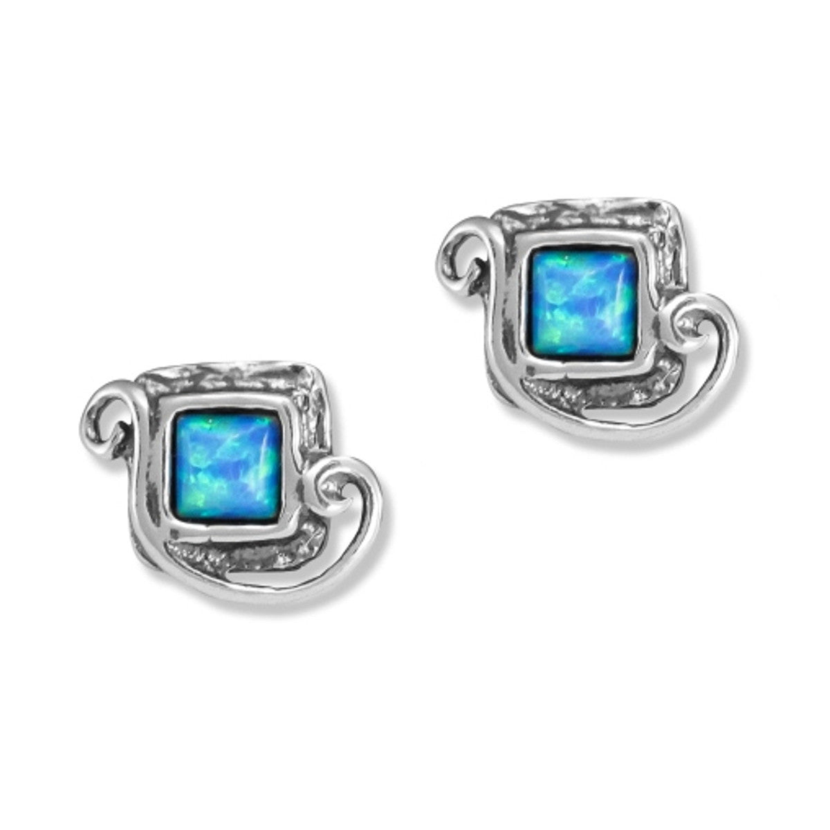 Aviv Silver Elegant Square Opal Stud Earrings