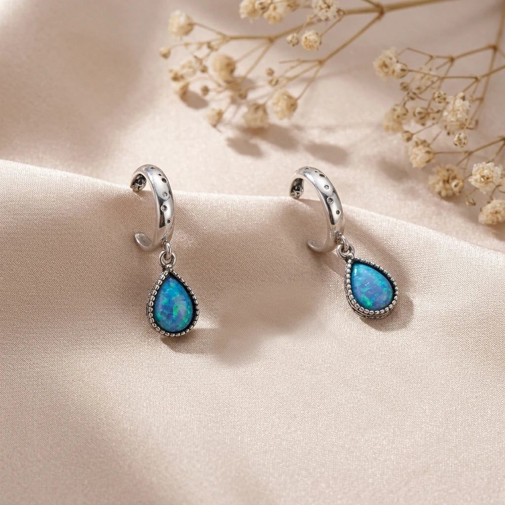 Aviv Silver Opal Teardrop Hoop Earrings