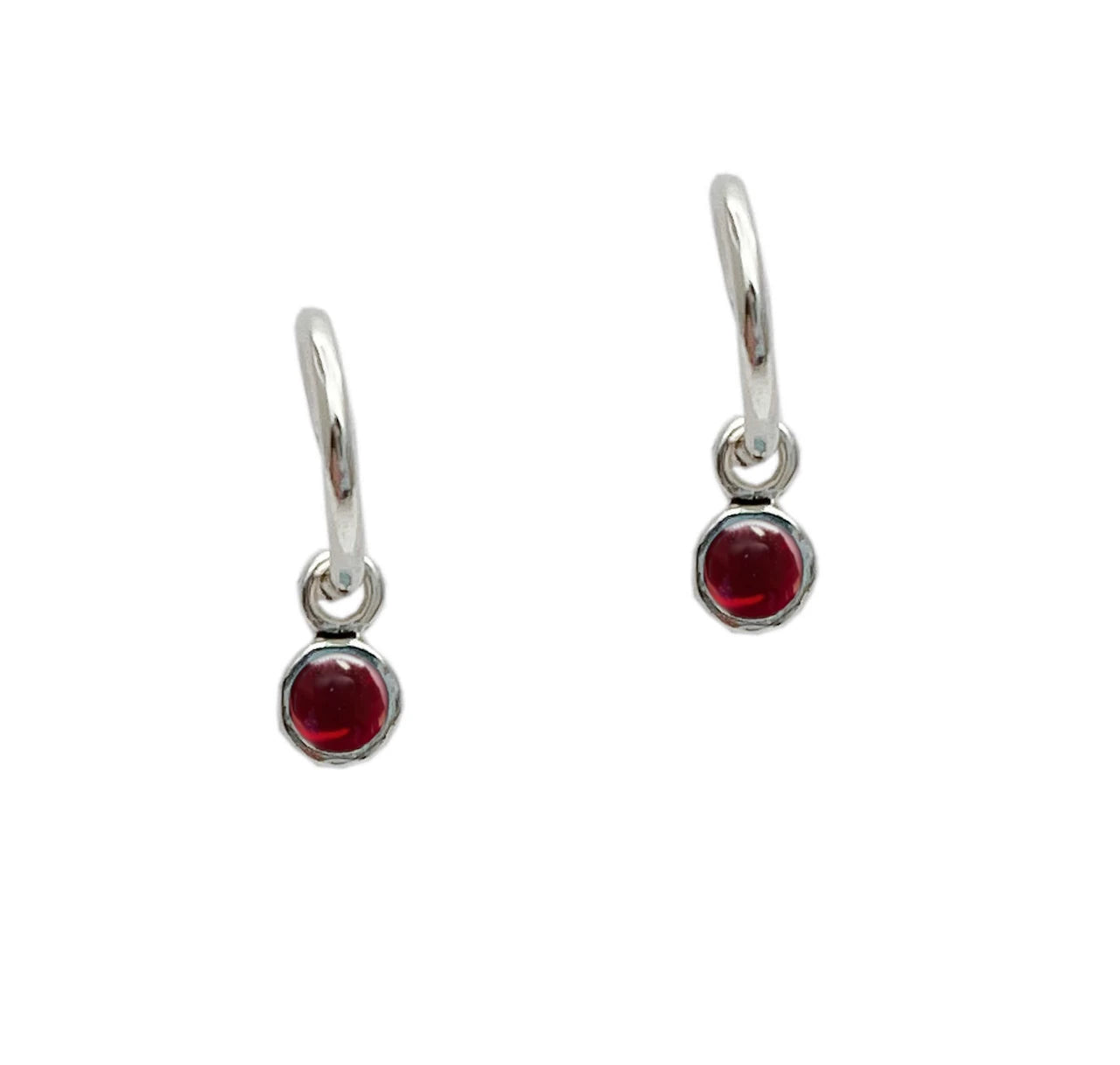 Aviv Silver Small Half Hoop Garnet Dangle Earrings