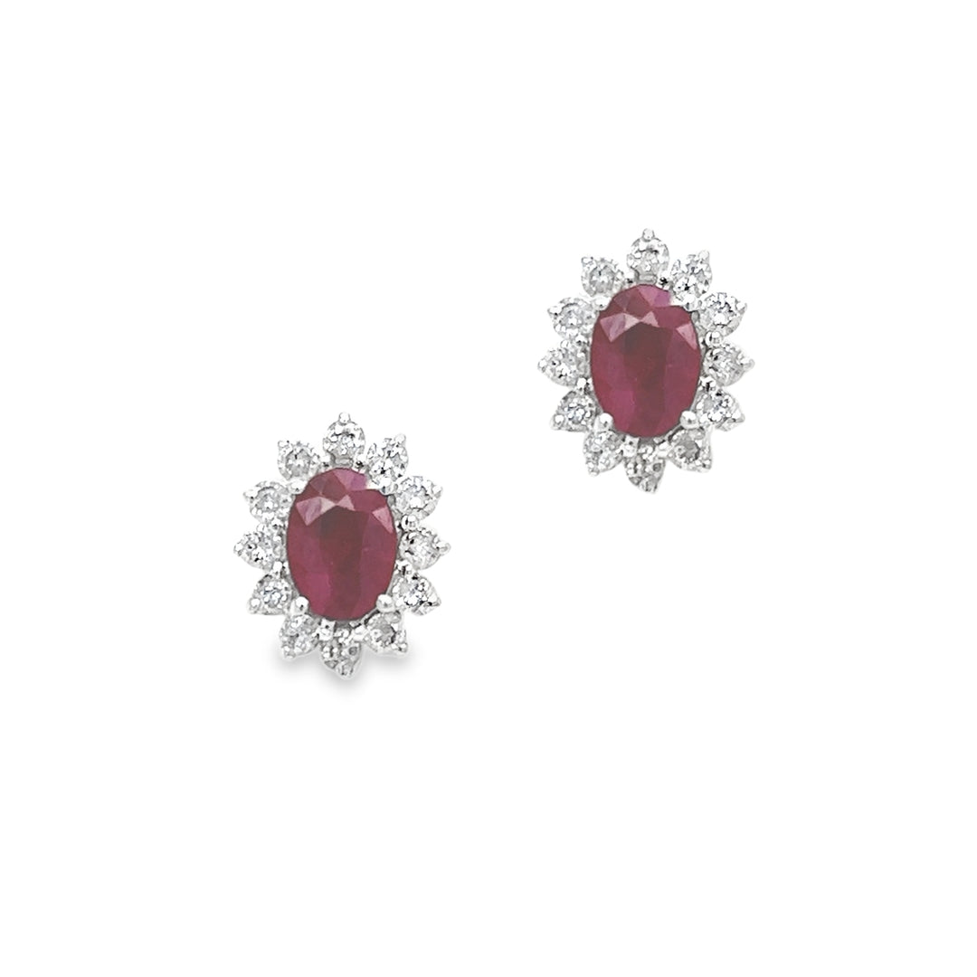 18ct White Gold Ruby & Diamond Cluster Earrings