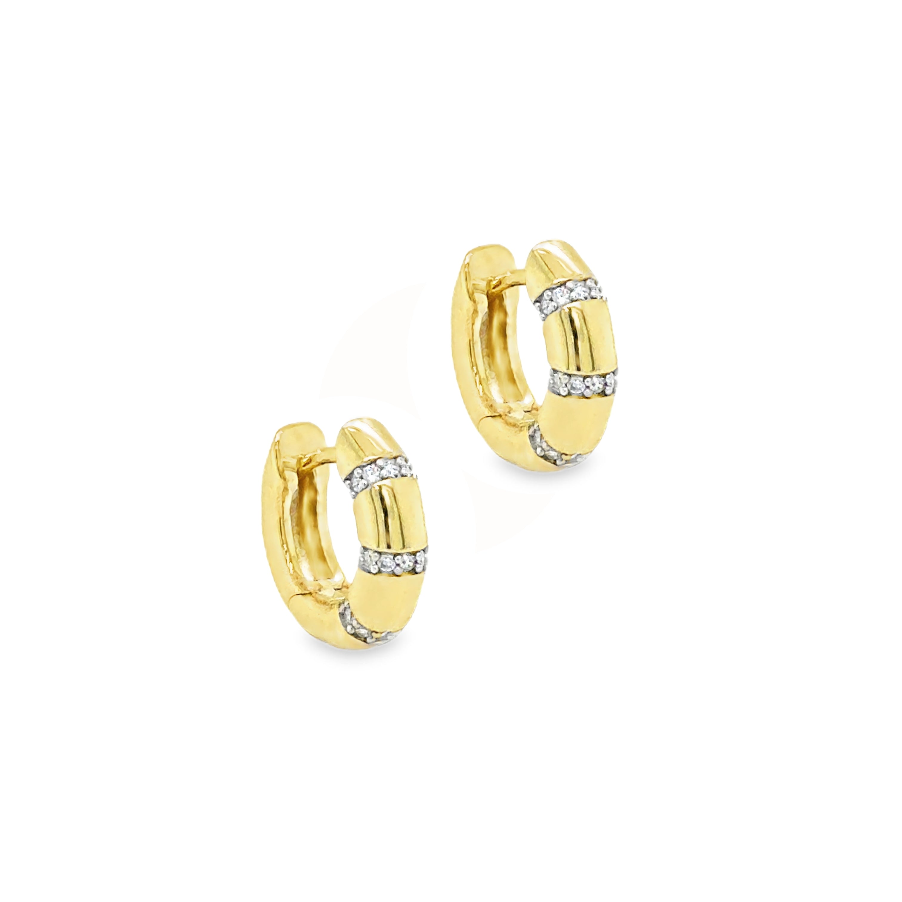 9ct Yellow Gold Diamond Striped Huggy Earrings
