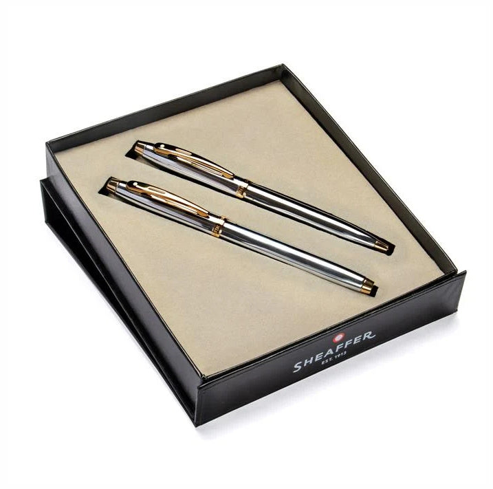 Sheaffer Series 100 Glossy Chrome Ballpoint Pen & Fountain Pen Set