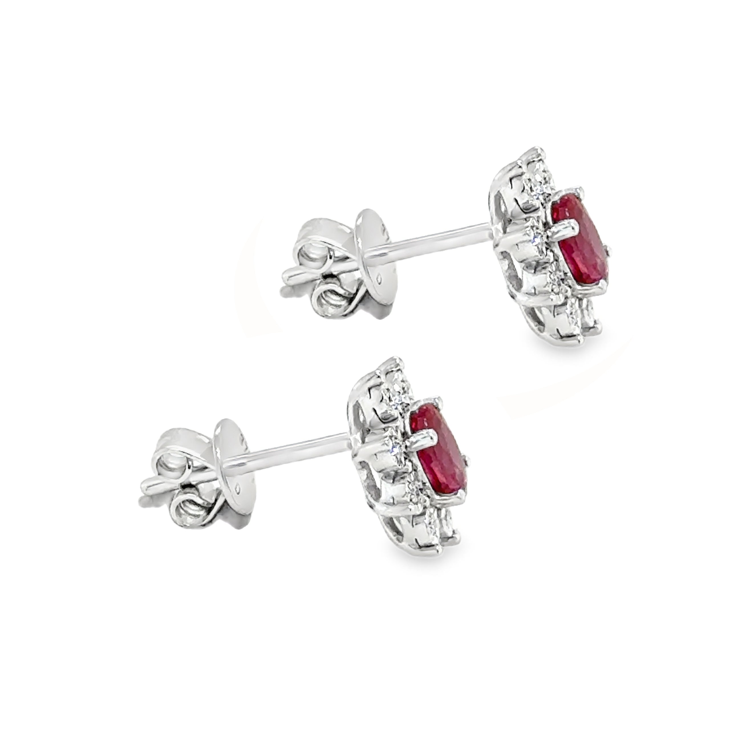 9ct White Gold Oval Ruby & Diamond Illusion Set Cluster Earrings side 2