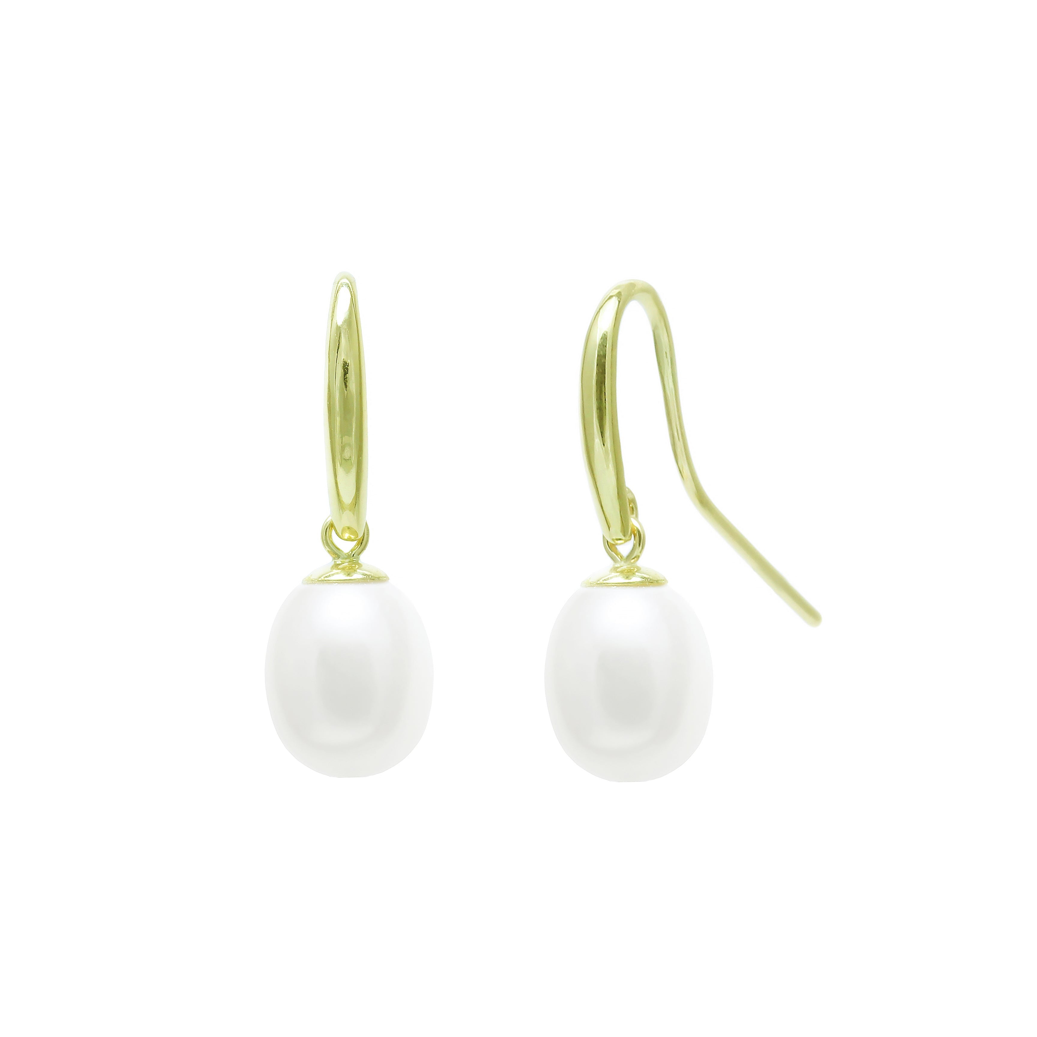 9ct Gold Tear Drop Pearl Shepherds Hook Drop Earrings