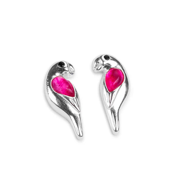Henryka Parrot Stud Earrings in Silver and Ruby