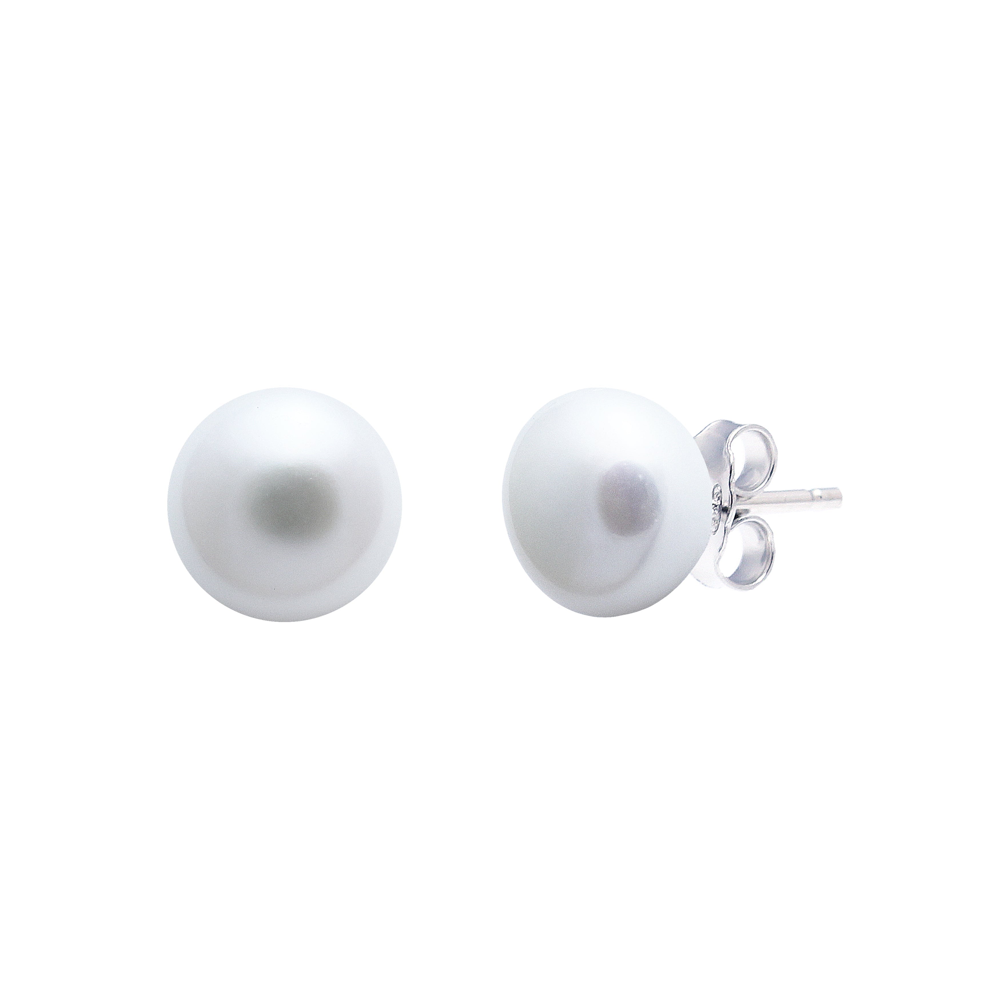Sterling Silver Button River Pearl 6mm Stud Earrings