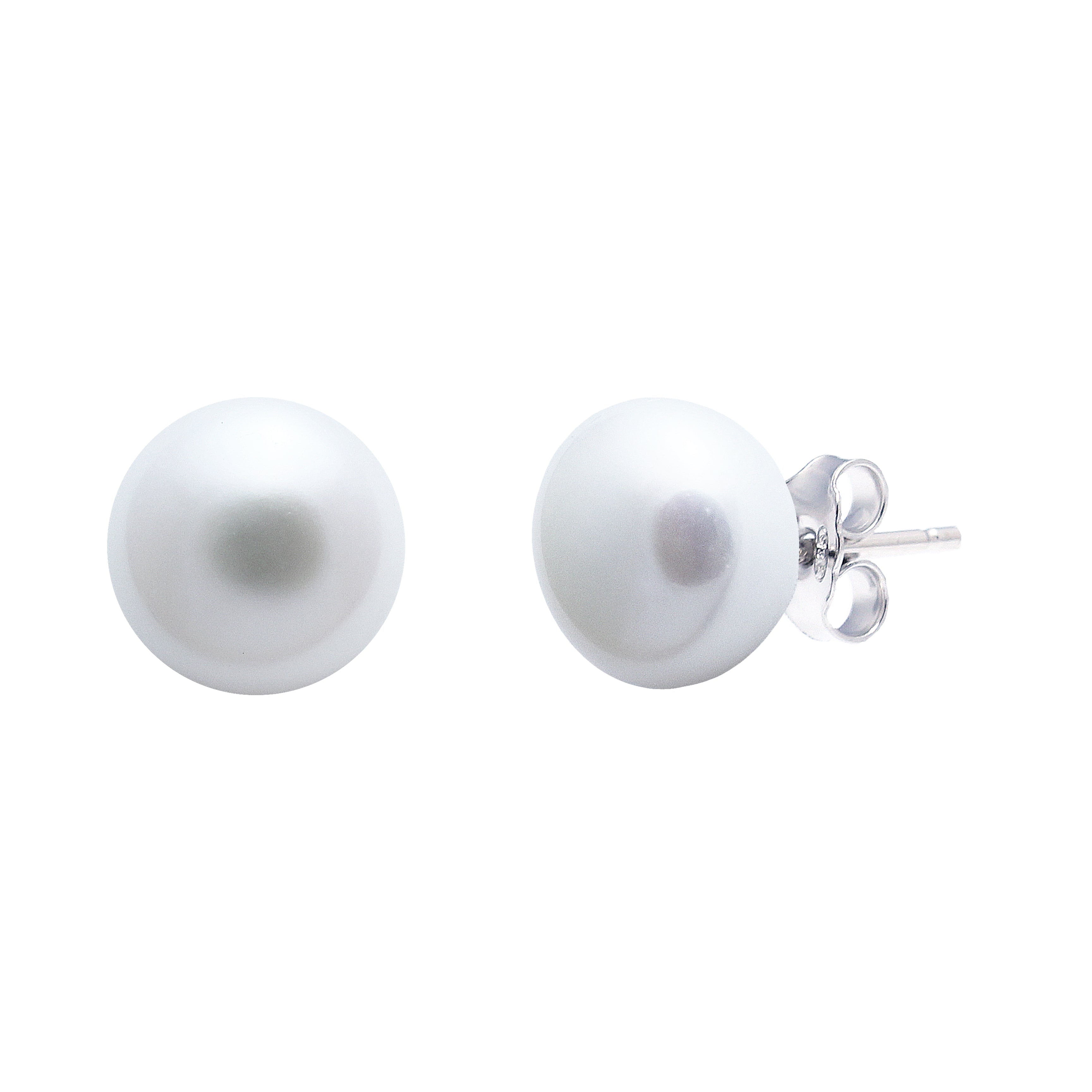 Sterling Silver Button River Pearl 8mm Stud Earrings