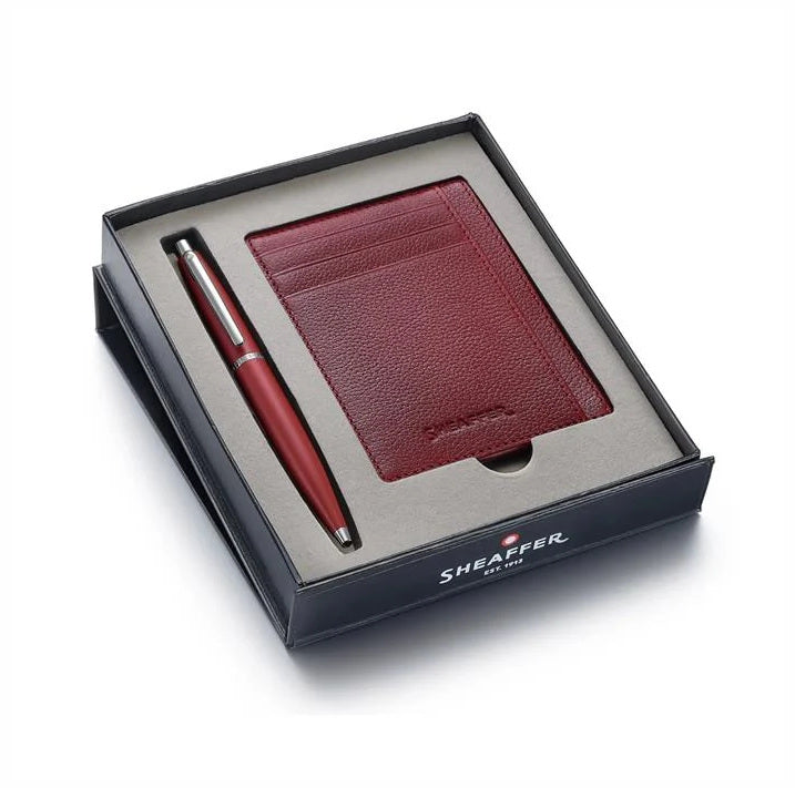 Sheaffer VFM Excessive Red Ballpoint Pen & Red Card Case Set