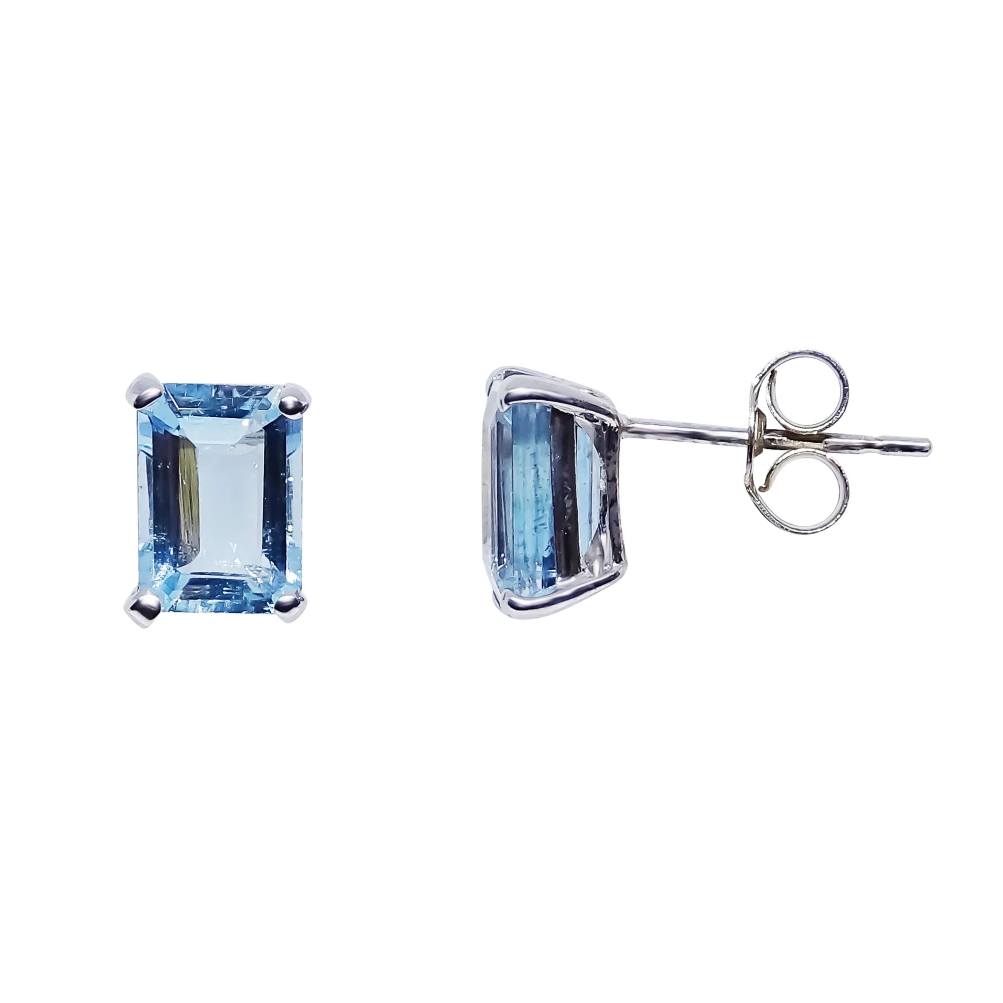 9ct White Gold Rectangular Aquamarine Stud Earrings