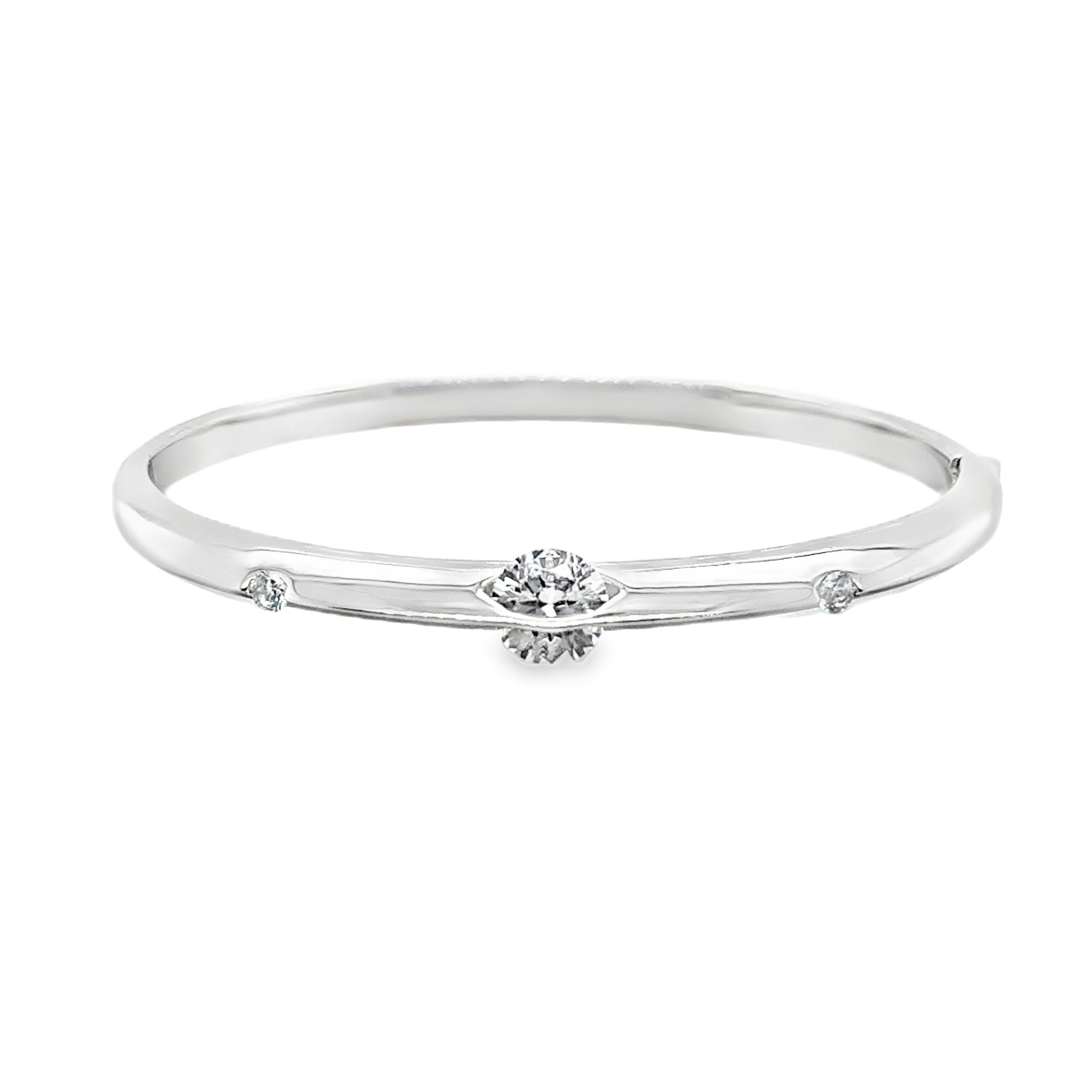 Sterling Silver Spinning CZ Hinged Bangle