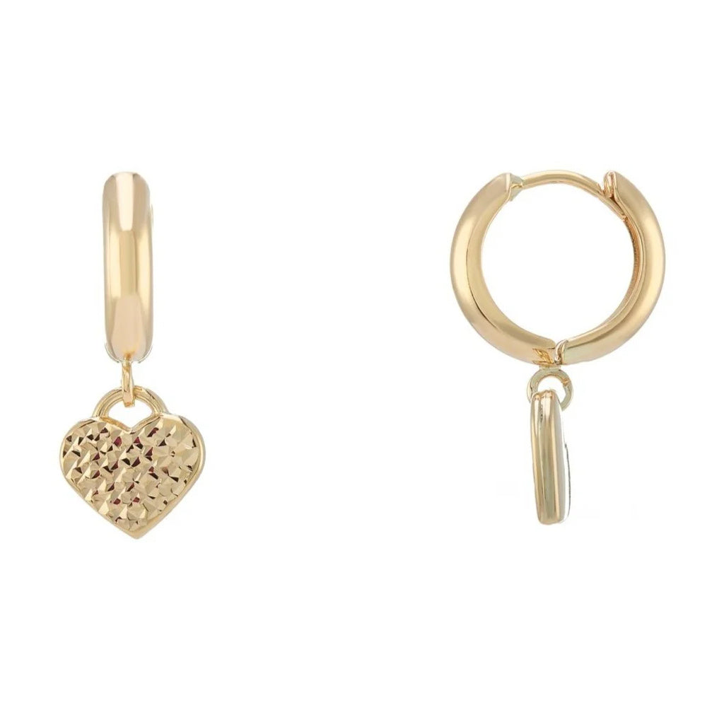 9ct Yellow Gold Drop Heart Huggy Earrings