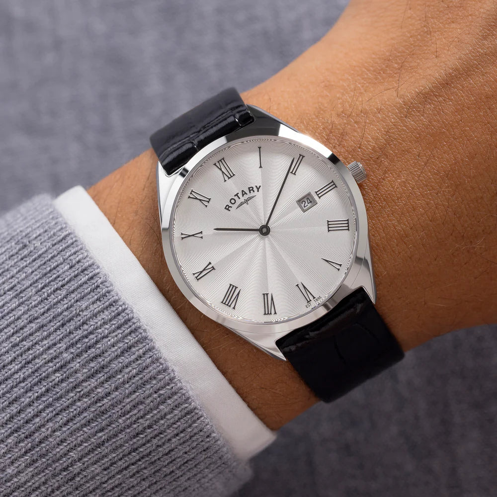 Rotary Ultra Thin Men's Leather Strap Watch GS08010/01 model