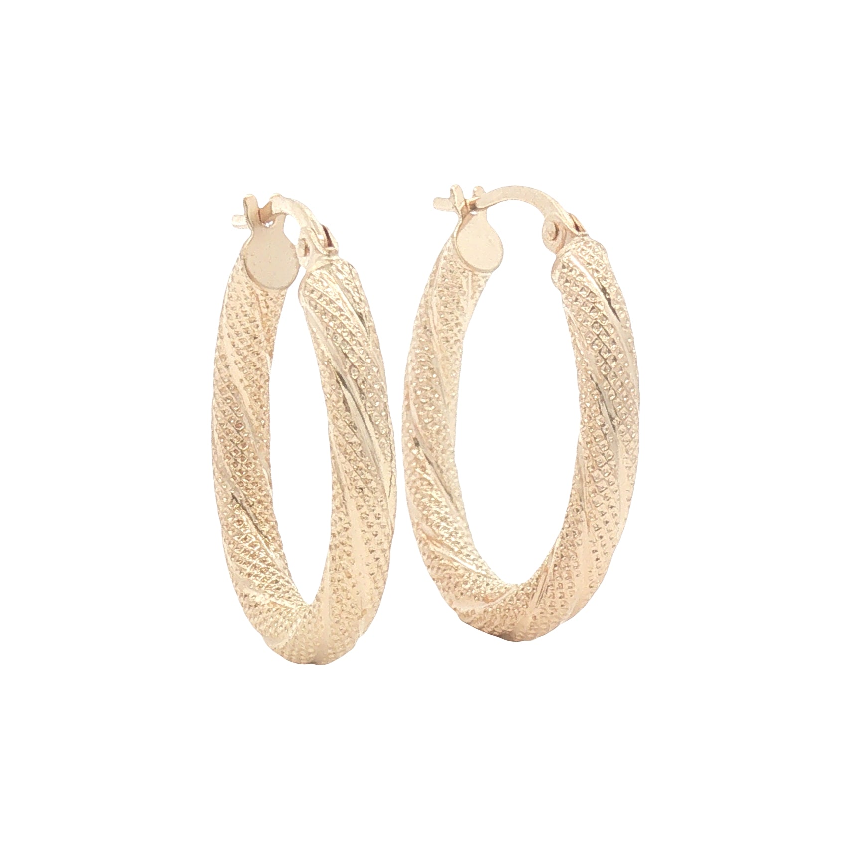 9ct Gold Textured Oval Hoop Earrings